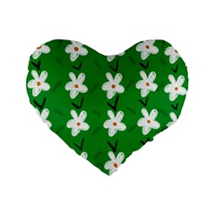 Flowers-green-white Standard 16  Premium Flano Heart Shape Cushions by nate14shop