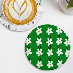 Flowers-green-white Uv Print Round Tile Coaster by nate14shop