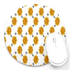 Flowers-gold-white Round Mousepads by nate14shop