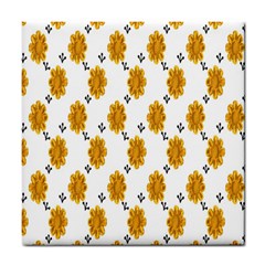 Flowers-gold-white Tile Coaster by nate14shop