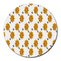 Flowers-gold-white Round Mousepads by nate14shop