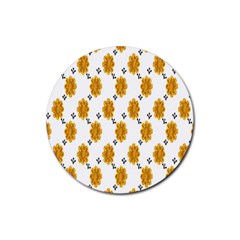 Flowers-gold-white Rubber Coaster (round)