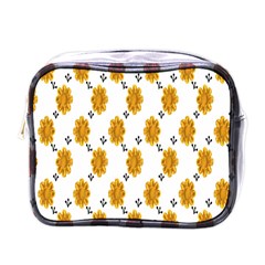 Flowers-gold-white Mini Toiletries Bag (one Side) by nate14shop