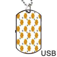 Flowers-gold-white Dog Tag Usb Flash (one Side) by nate14shop