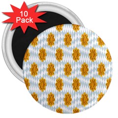 Flowers-gold-blue 3  Magnets (10 Pack)  by nate14shop