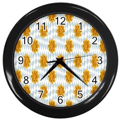 Flowers-gold-blue Wall Clock (black) by nate14shop