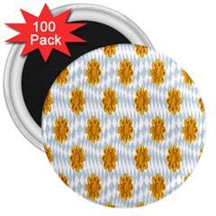 Flowers-gold-blue 3  Magnets (100 Pack) by nate14shop