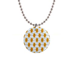 Flowers-gold-blue 1  Button Necklace by nate14shop