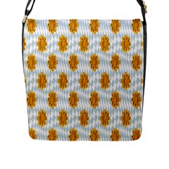 Flowers-gold-blue Flap Closure Messenger Bag (l) by nate14shop