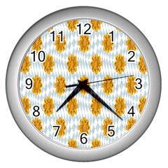 Flowers-gold-blue Wall Clock (silver) by nate14shop