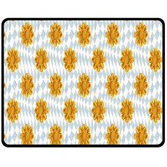 Flowers-gold-blue Fleece Blanket (medium)  by nate14shop