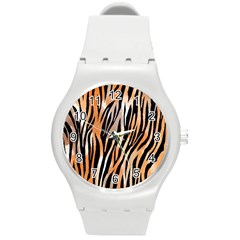 Seamless Zebra Stripe Round Plastic Sport Watch (m) by nate14shop