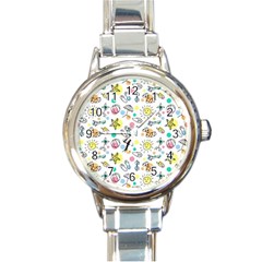 Drawing Pattern Round Italian Charm Watch by artworkshop