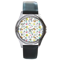 Drawing Pattern Round Metal Watch by artworkshop