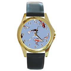 Fish Carp Koi Koi Round Gold Metal Watch by artworkshop