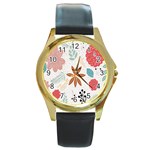 Nature Flora Round Gold Metal Watch Front