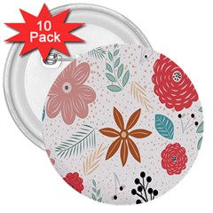 Nature Flora 3  Buttons (10 Pack) 