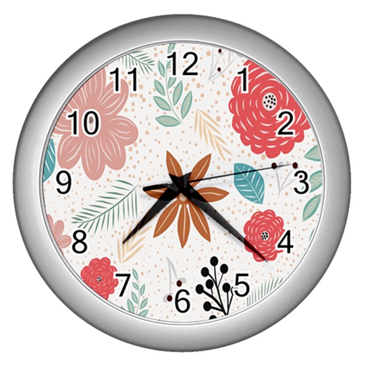 Nature Flora Wall Clock (Silver)