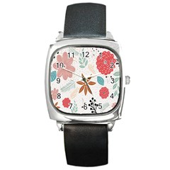 Nature Flora Square Metal Watch