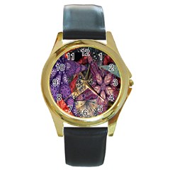 Stars-001 Round Gold Metal Watch by nate14shop