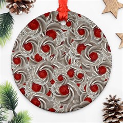 Cream With Cherries Motif Random Pattern Round Ornament (two Sides) by dflcprintsclothing