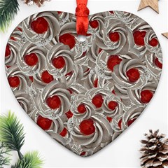 Cream With Cherries Motif Random Pattern Heart Ornament (two Sides)