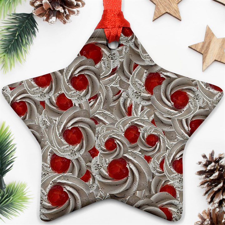 Cream With Cherries Motif Random Pattern Star Ornament (Two Sides)