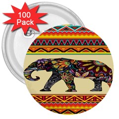 Elephant Colorfull 3  Buttons (100 Pack) 