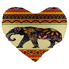 Elephant Colorfull Large 19  Premium Flano Heart Shape Cushions by nate14shop