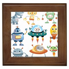 Vector-set-funny-robots-cartoon Framed Tile