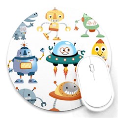 Vector-set-funny-robots-cartoon Round Mousepads