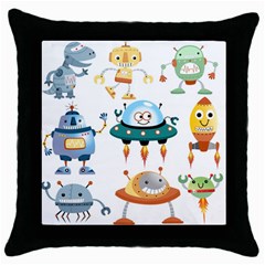 Vector-set-funny-robots-cartoon Throw Pillow Case (Black)