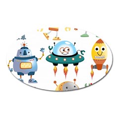 Vector-set-funny-robots-cartoon Oval Magnet