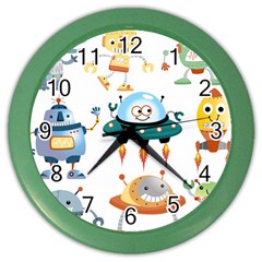 Vector-set-funny-robots-cartoon Color Wall Clock