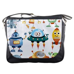 Vector-set-funny-robots-cartoon Messenger Bag by Jancukart