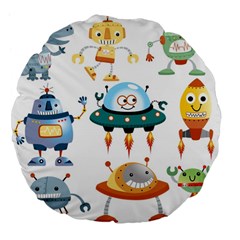 Vector-set-funny-robots-cartoon Large 18  Premium Flano Round Cushions