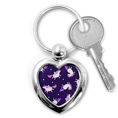 Fantasy-fat-unicorn-horse-pattern-fabric-design Key Chain (heart)