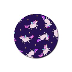 Fantasy-fat-unicorn-horse-pattern-fabric-design Rubber Coaster (round)