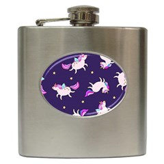 Fantasy-fat-unicorn-horse-pattern-fabric-design Hip Flask (6 Oz)