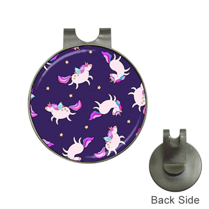 Fantasy-fat-unicorn-horse-pattern-fabric-design Hat Clips with Golf Markers