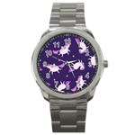 Fantasy-fat-unicorn-horse-pattern-fabric-design Sport Metal Watch Front