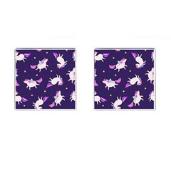 Fantasy-fat-unicorn-horse-pattern-fabric-design Cufflinks (square)