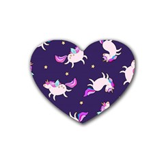 Fantasy-fat-unicorn-horse-pattern-fabric-design Rubber Heart Coaster (4 Pack)