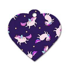 Fantasy-fat-unicorn-horse-pattern-fabric-design Dog Tag Heart (two Sides) by Jancukart