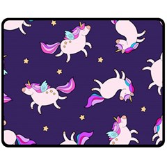 Fantasy-fat-unicorn-horse-pattern-fabric-design Fleece Blanket (medium)  by Jancukart