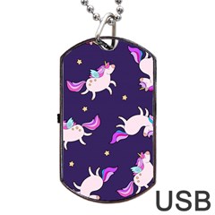 Fantasy-fat-unicorn-horse-pattern-fabric-design Dog Tag Usb Flash (two Sides) by Jancukart