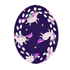 Fantasy-fat-unicorn-horse-pattern-fabric-design Oval Filigree Ornament (two Sides) by Jancukart