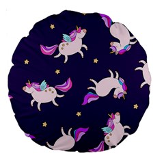 Fantasy-fat-unicorn-horse-pattern-fabric-design Large 18  Premium Round Cushions by Jancukart