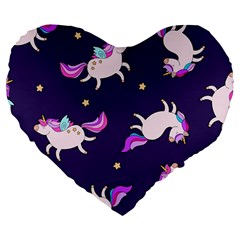 Fantasy-fat-unicorn-horse-pattern-fabric-design Large 19  Premium Heart Shape Cushions by Jancukart