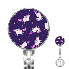 Fantasy-fat-unicorn-horse-pattern-fabric-design Stainless Steel Nurses Watch by Jancukart